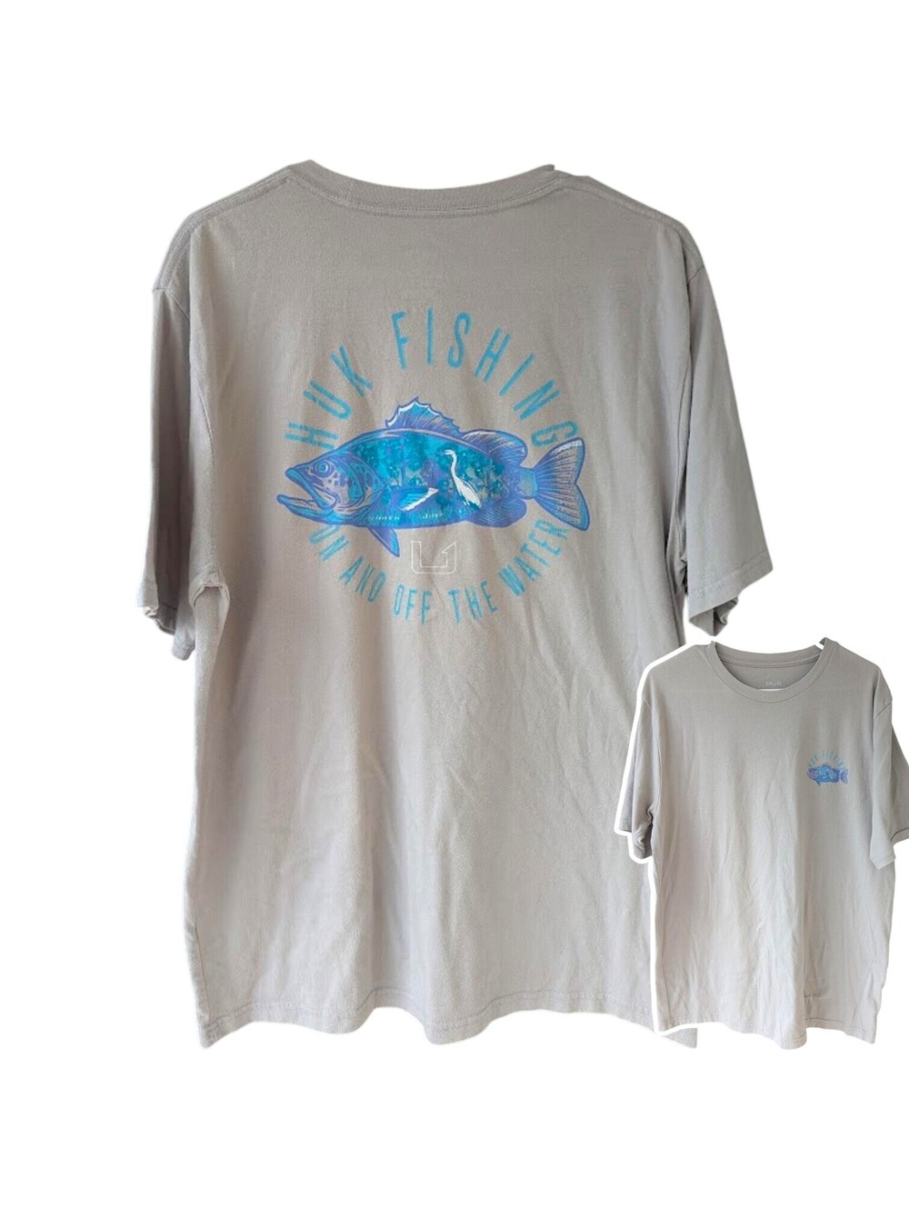 Huk Mens L Gray Southern Fish Graphic Short Sleeve T-Shirt Outdoor Fishing 22x29